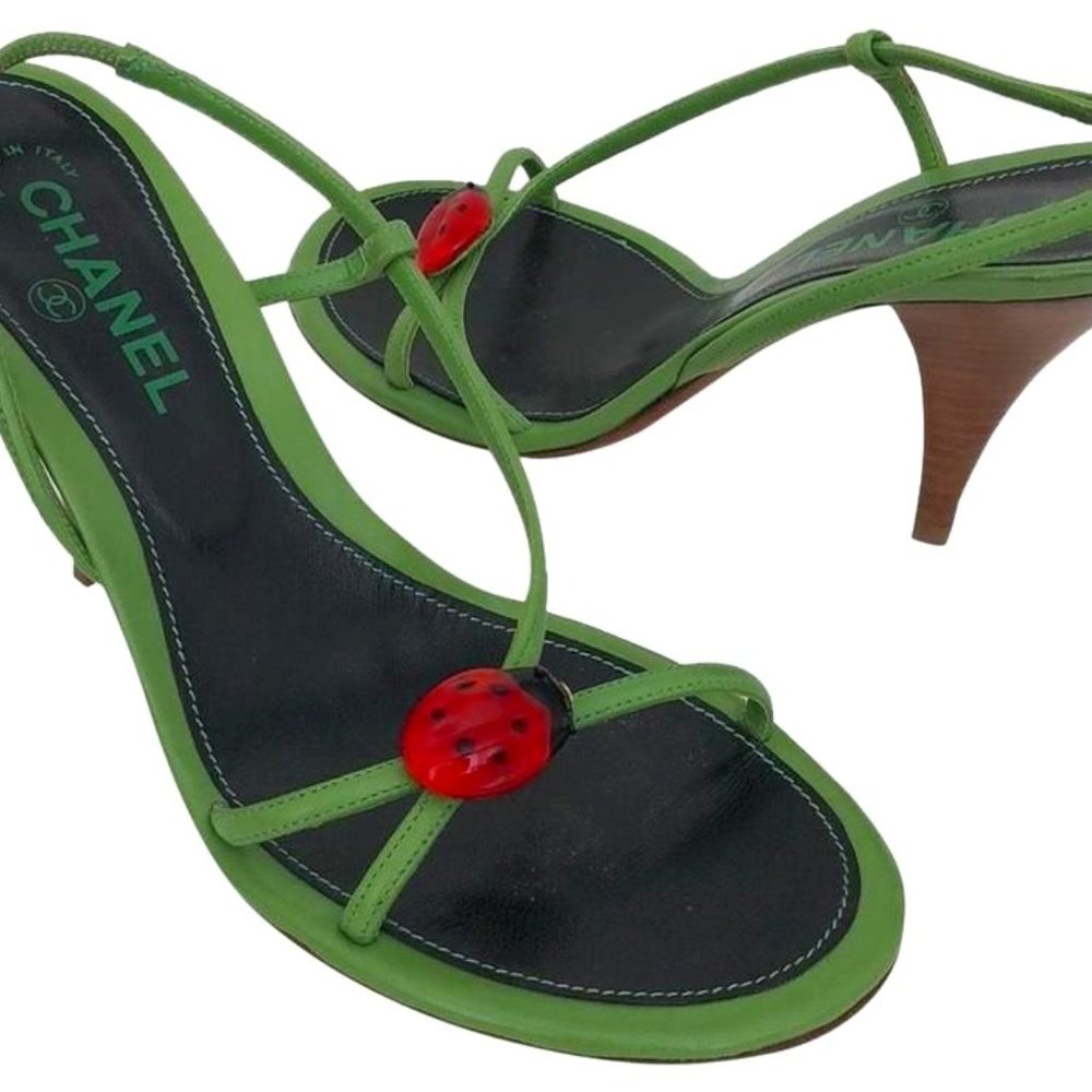 Chanel Green Ladybug Sandals/Heels *Lightly Used*